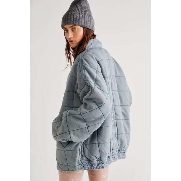 Free People Dolman Quilted Knit Jacket Top Oversized Zip-up Slouchy L NWD 277591 - Picture 4 of 10